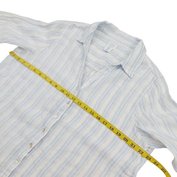 Sigrid Olsen Shirt Womens 1X Blue Stripes 100% Linen Roll Tab Sleeve Nautical - Picture 10 of 11